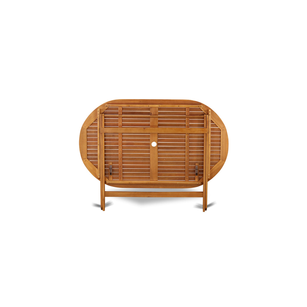 East West Furniture DIBS72CANA 7 Piece Patio Dining Set Consist of an Oval Outdoor Acacia Wood Table and 2 Folding Arm Chairs with 4 Side Chairs