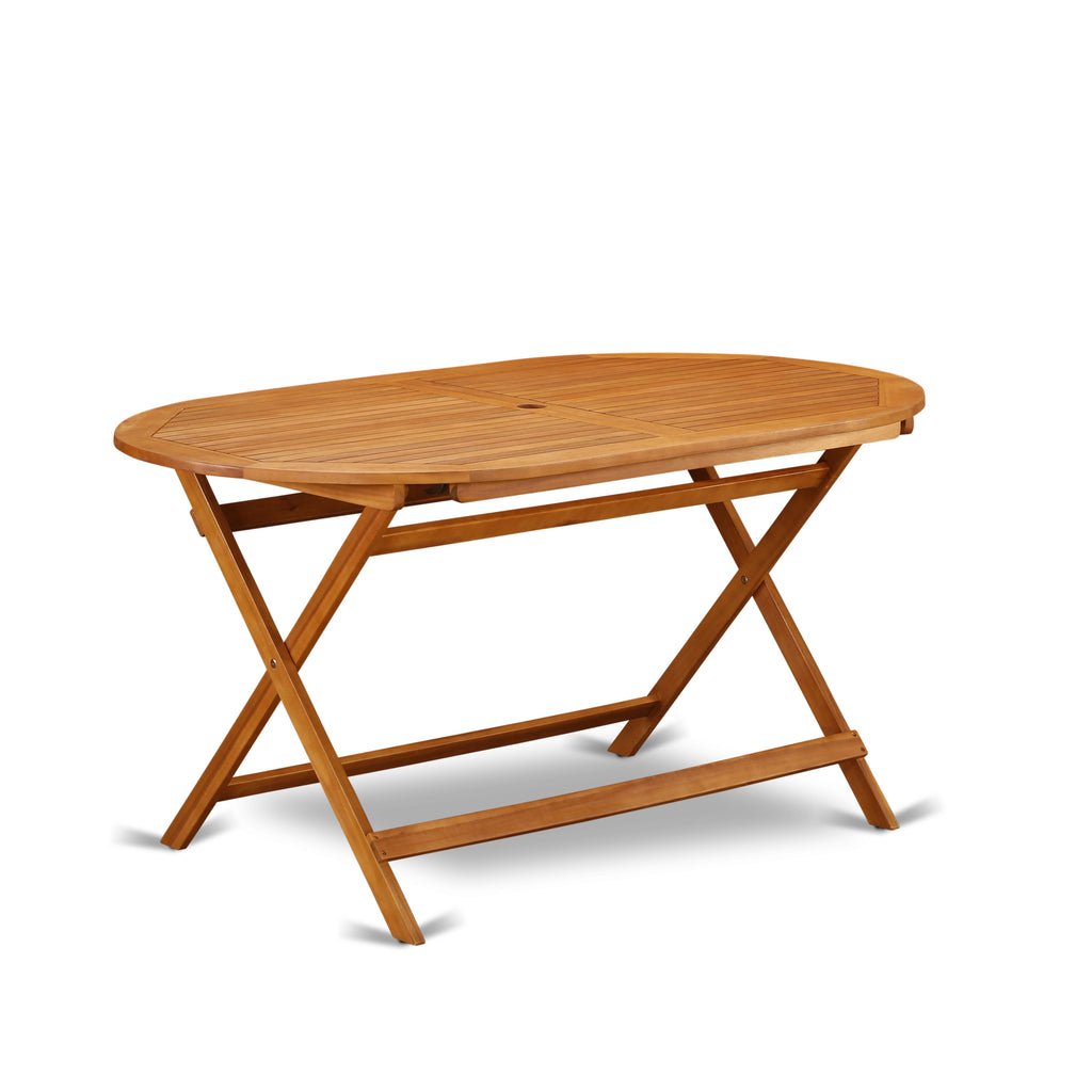 East West Furniture DIFM7CWNA 7 Piece Patio Dining Set Includes an Oval Outdoor Acacia Wood Table and 6 Folding Side Chairs