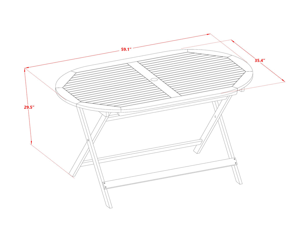 East West Furniture DIFM7CWNA 7 Piece Patio Dining Set Includes an Oval Outdoor Acacia Wood Table and 6 Folding Side Chairs