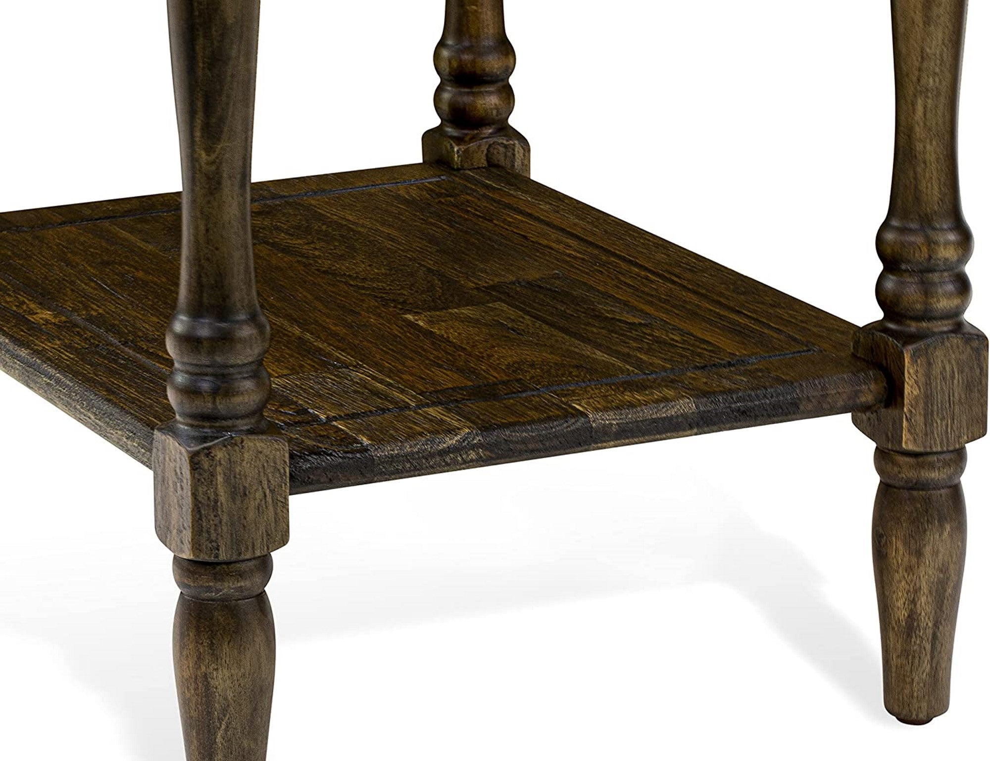 East West Furniture GB28Q-2BF07 3-Pc Wooden Set for Bedroom with Button Tufted Queen Size Frame and 2 Distressed Jacobean Mid Century Nightstands - Brown faux Leather with Brown Texture and Black Legs