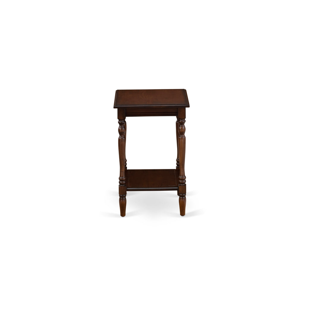 Juego de cama de 2 piezas East West Furniture NL14F-1BF0M: estructura de cama con botones capitoné, cabecera tapizada en terciopelo marrón topo y mesita de noche con acabado caoba antiguo.