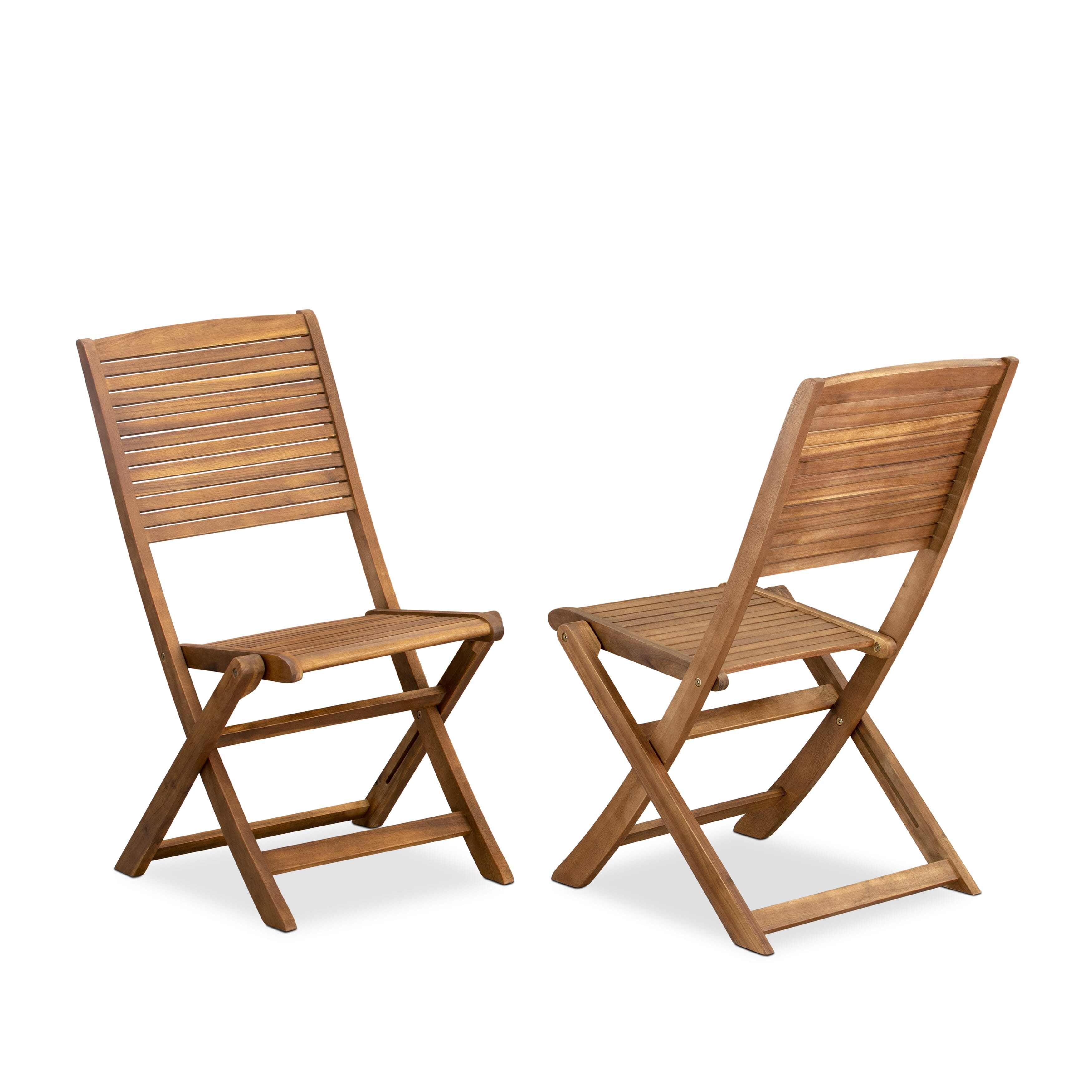 East West Furniture MNFM3CWNA 3 Piece Outdoor Conversation Bistro Set Consist of a Round Acacia wood Coffee Table and 2 Folding Side Chairs, 30x30 Inch, Natural Oil