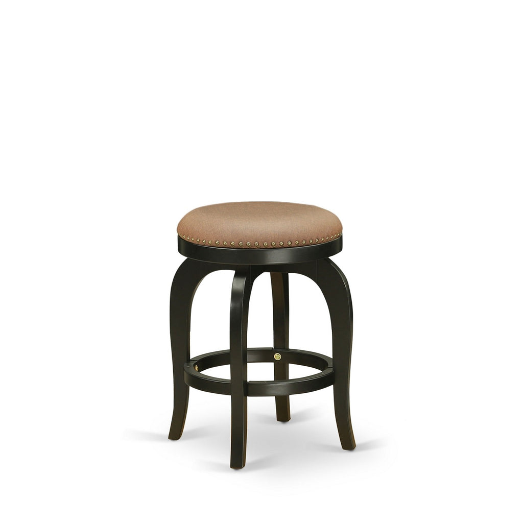 East West Furniture SB024-15277 Bedford Counter Height Barstool - Round Shape Brown Roast PU Leather Upholstered Backless Chairs, 24 inch Height, Black