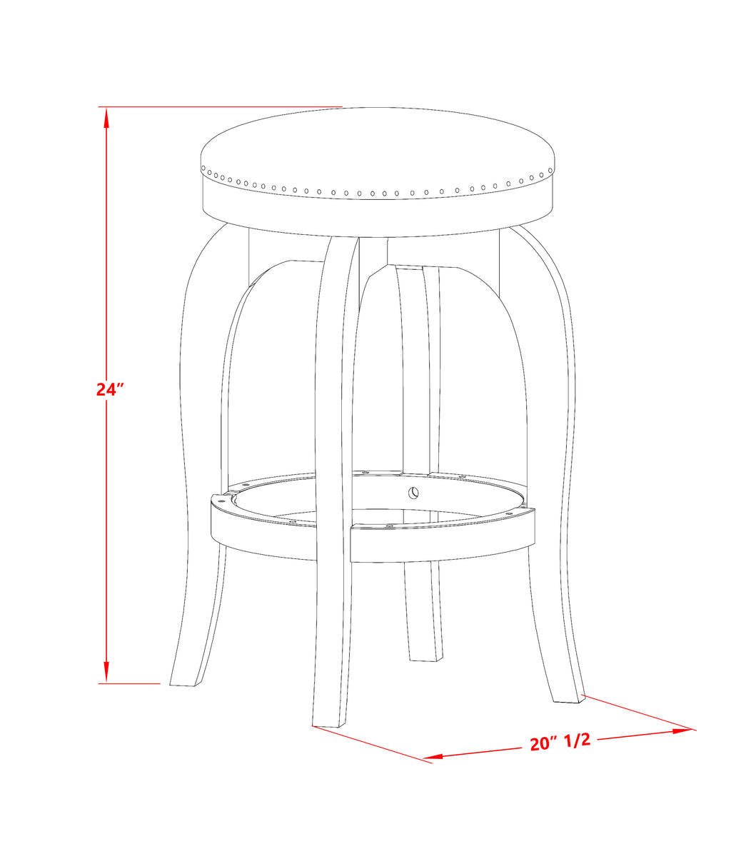 East West Furniture SB024-15277 Bedford Counter Height Barstool - Round Shape Brown Roast PU Leather Upholstered Backless Chairs, 24 inch Height, Black