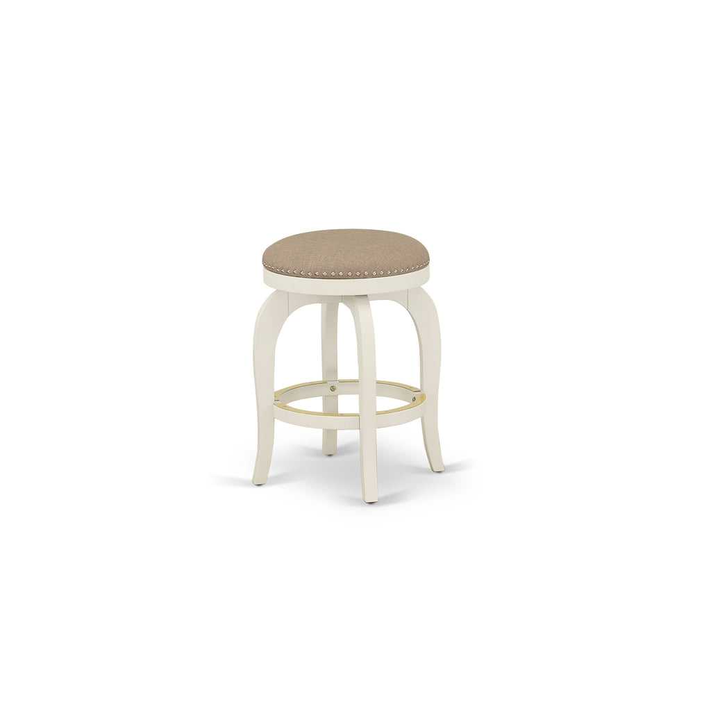 East West Furniture SB024-24347 Bedford Counter-Height Bar Stool - Round Shape Sandalwood PU Leather Upholstered Pub Height Backless Chairs, 24 inch Height, Linen White