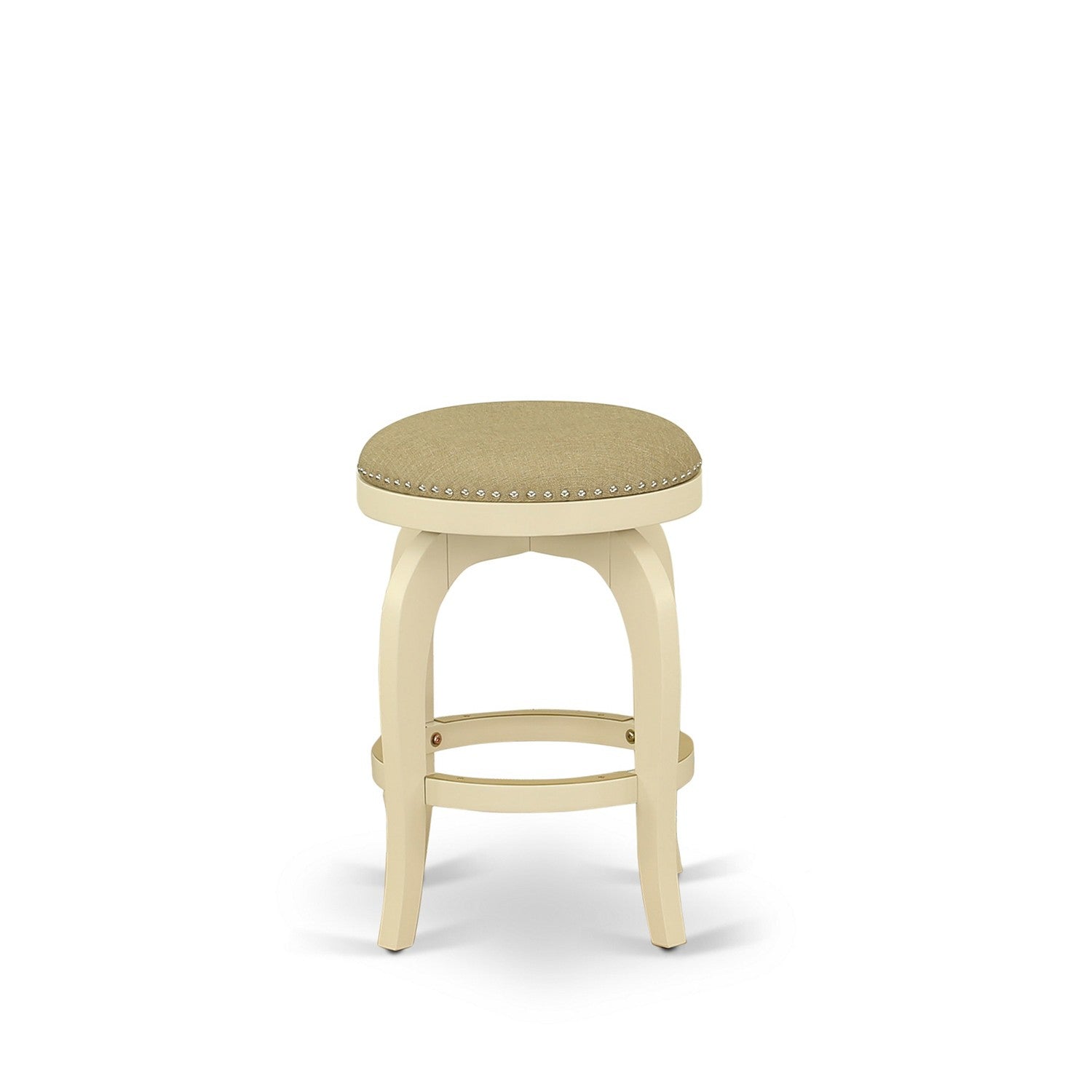 BFS024-202 Bedford Swivel Backless Barstool 24'' Seat Height With Linen White Leg And Pu Leather Sandalwood Color