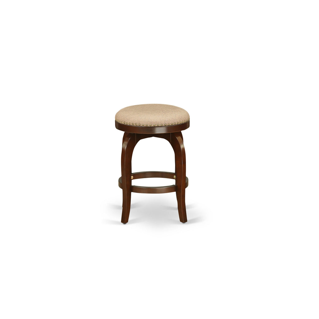 East West Furniture EDBF3-MAH-03 3 Piece Kitchen Counter Height Dining Table Set  Contains a Round Wooden Table with Pedestal and 2 Backless Stools