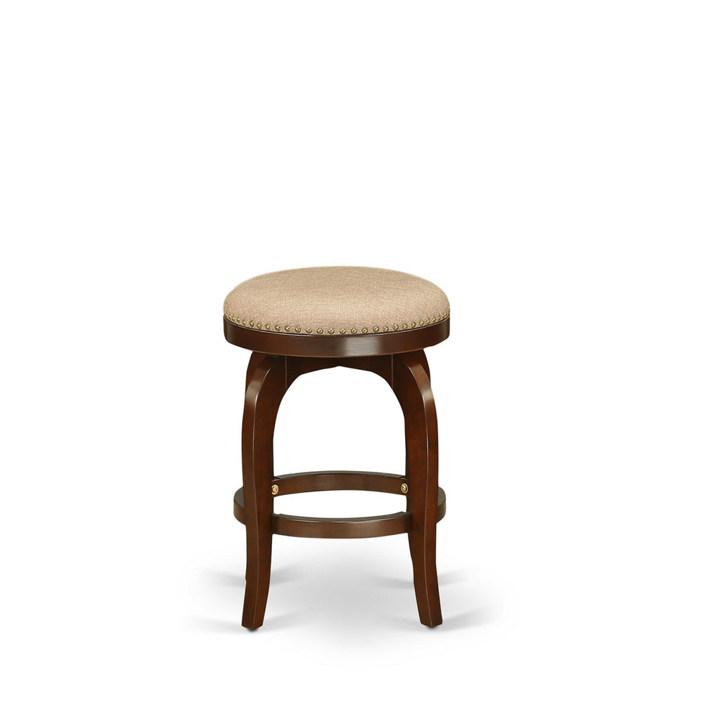 East West Furniture SB024-88911 Bedford Counter-Height Bar Stool - Round Shape Mocha PU Leather Upholstered Backless Chairs, 24 inch Height, Mahogany