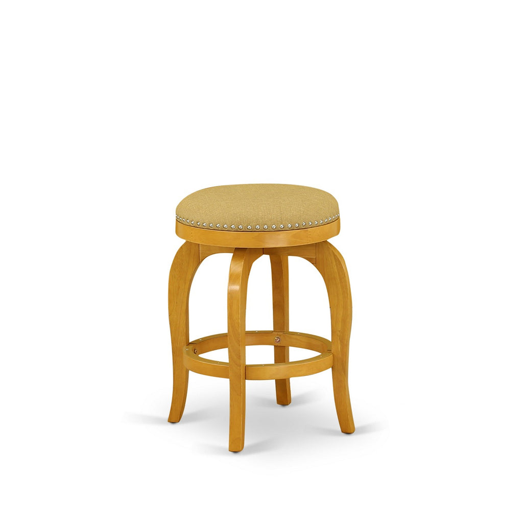 East West Furniture BFS024-416 Bedford Counter Height Stool - Round Shape Vegas Gold PU Leather Upholstered Kitchen Counter Backless Chairs, 24 inch Height, Oak