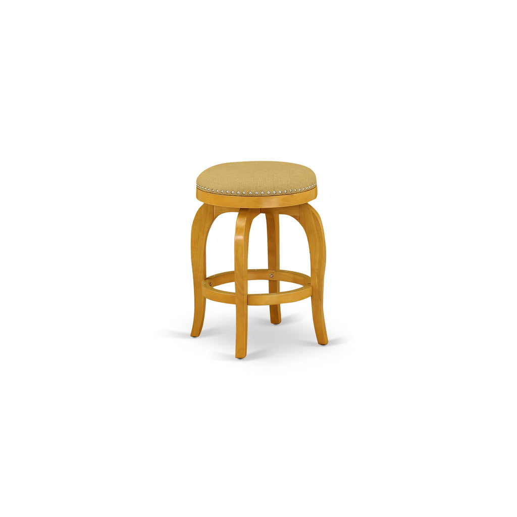 East West Furniture SB024-76446 Bedford Counter Height Stool - Round Shape Vegas Gold PU Leather Upholstered Kitchen Counter Backless Chairs, 24 inch Height, Oak