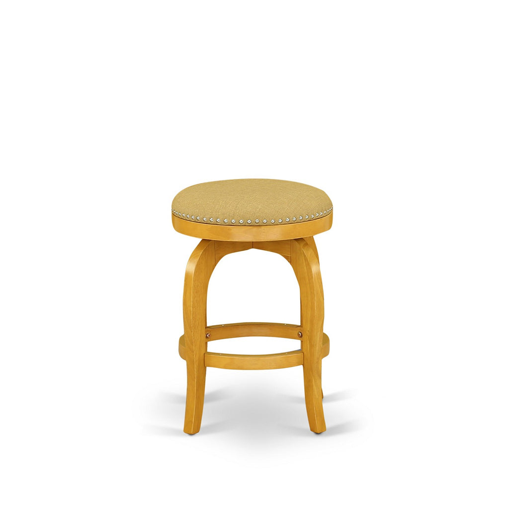 East West Furniture SB024-76446 Bedford Counter Height Stool - Round Shape Vegas Gold PU Leather Upholstered Kitchen Counter Backless Chairs, 24 inch Height, Oak