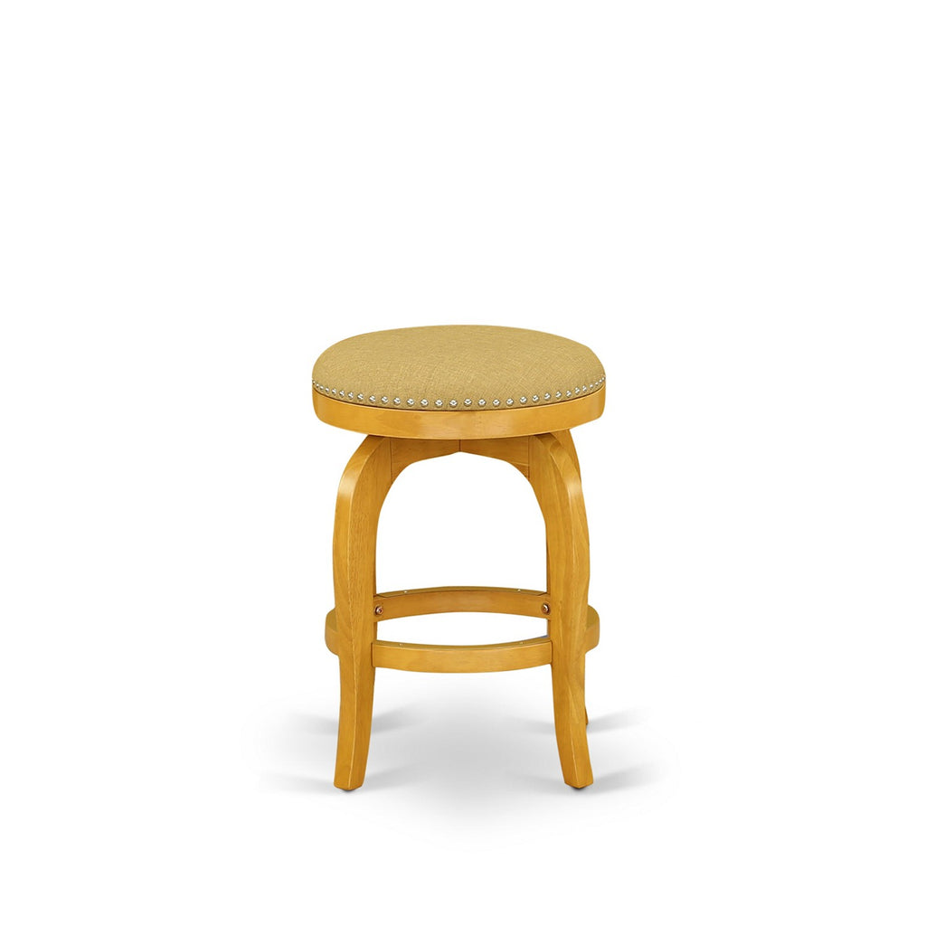 East West Furniture BFS024-416 Bedford Counter Height Stool - Round Shape Vegas Gold PU Leather Upholstered Kitchen Counter Backless Chairs, 24 inch Height, Oak