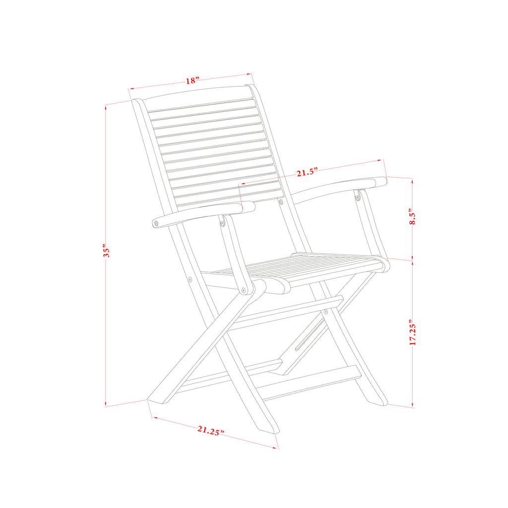 East West Furniture AEHD7CANA 7 Piece Outdoor Patio Dining Sets Consist of a Rectangle Acacia Wood Table and 6 Folding Arm Chairs
