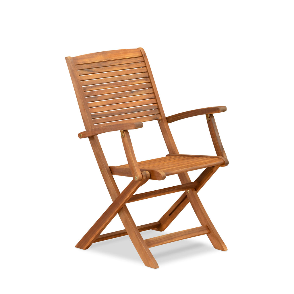 East West Furniture AEHD7CANA 7 Piece Outdoor Patio Dining Sets Consist of a Rectangle Acacia Wood Table and 6 Folding Arm Chairs