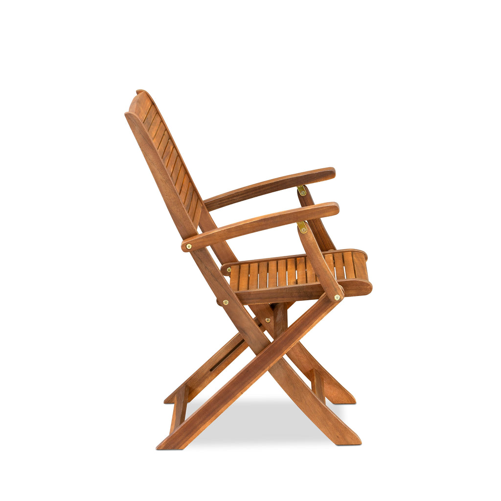 East West Furniture AEHD7CANA 7 Piece Outdoor Patio Dining Sets Consist of a Rectangle Acacia Wood Table and 6 Folding Arm Chairs