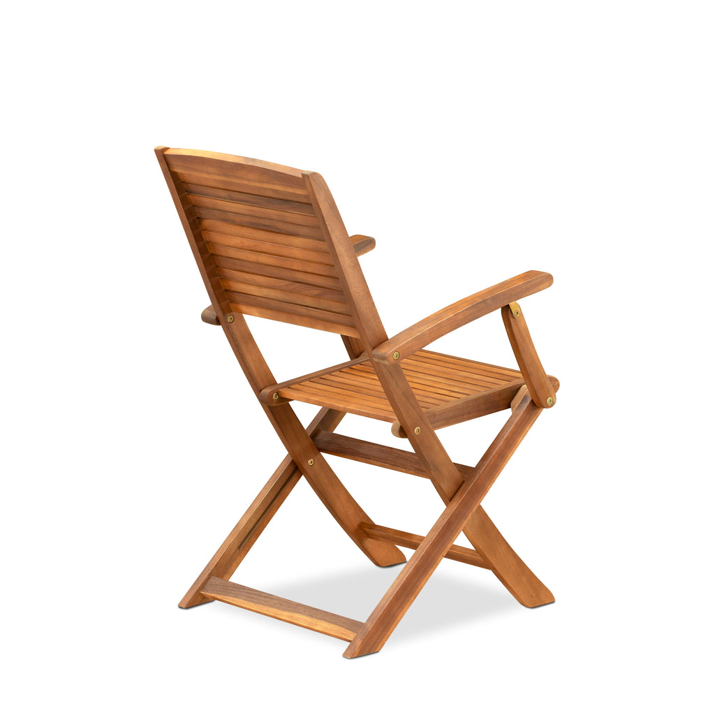 East West Furniture BHDCANA Hayward Outdoor Dining Folding Arm Chairs - Acacia Wood, Set of 2, Natural Oil