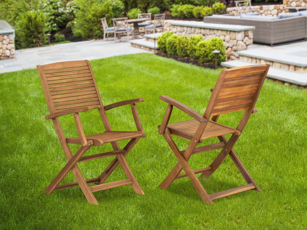 East West Furniture BHDCANA Hayward Outdoor Dining Folding Arm Chairs - Acacia Wood, Set of 2, Natural Oil