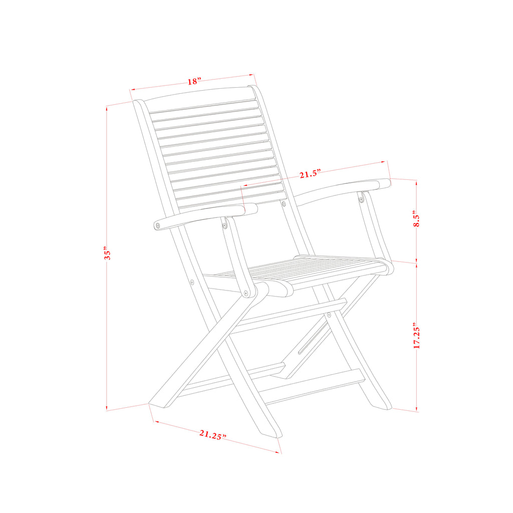 East West Furniture BHDCANA Hayward Outdoor Dining Folding Arm Chairs - Acacia Wood, Set of 2, Natural Oil