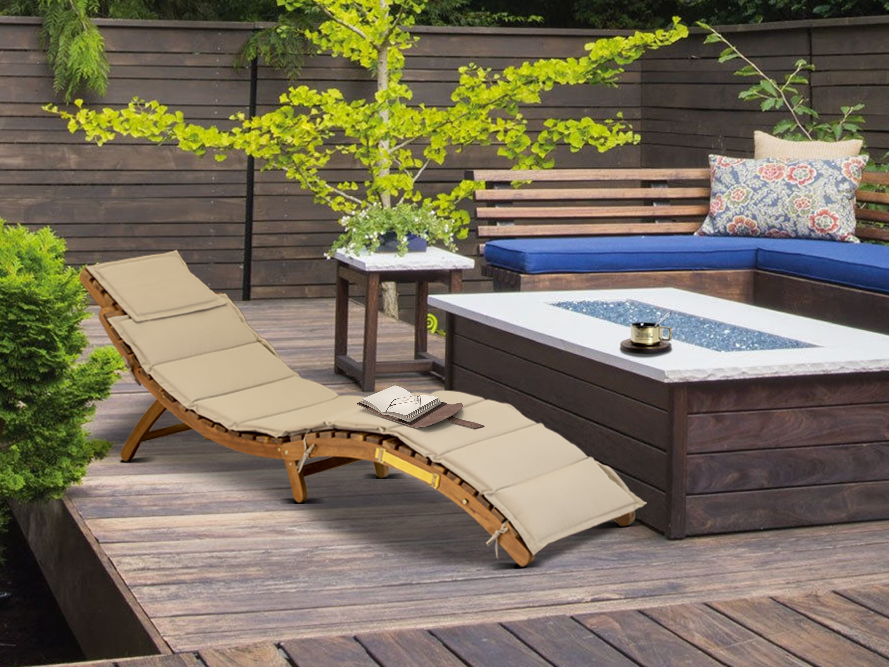 East West Furniture BHNU1NA Outdoor Patio Garden Summing Pool Outdoor Lounge Chairs - Helena Sun Lounger Chair - Natural Oil Finish