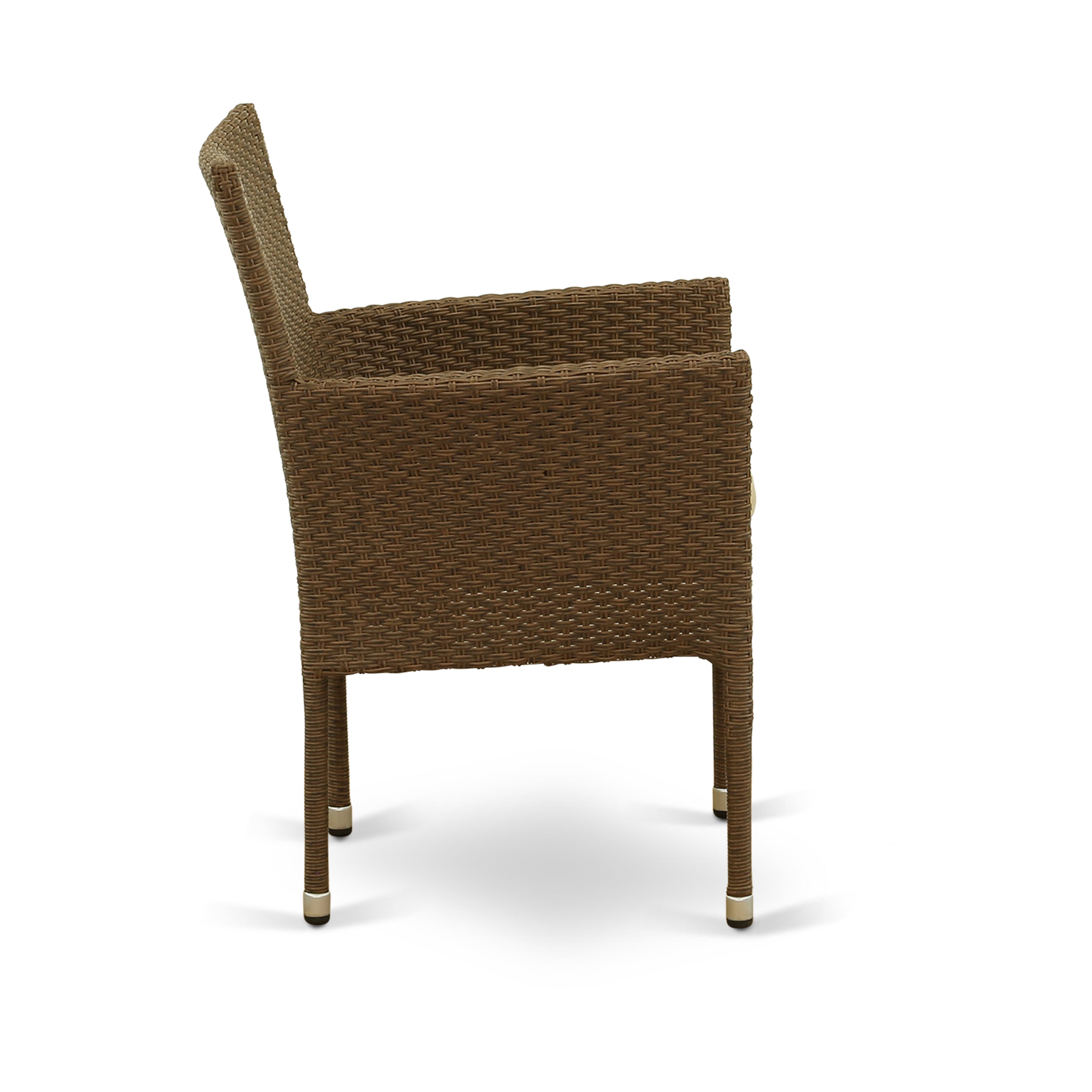 Los juegos de muebles de patio de mimbre para exterior East West Furniture OSBK7-02A de 7 piezas constan de una mesa de bistró rectangular con tapa de vidrio y 6 sillones de balcón con cojín.