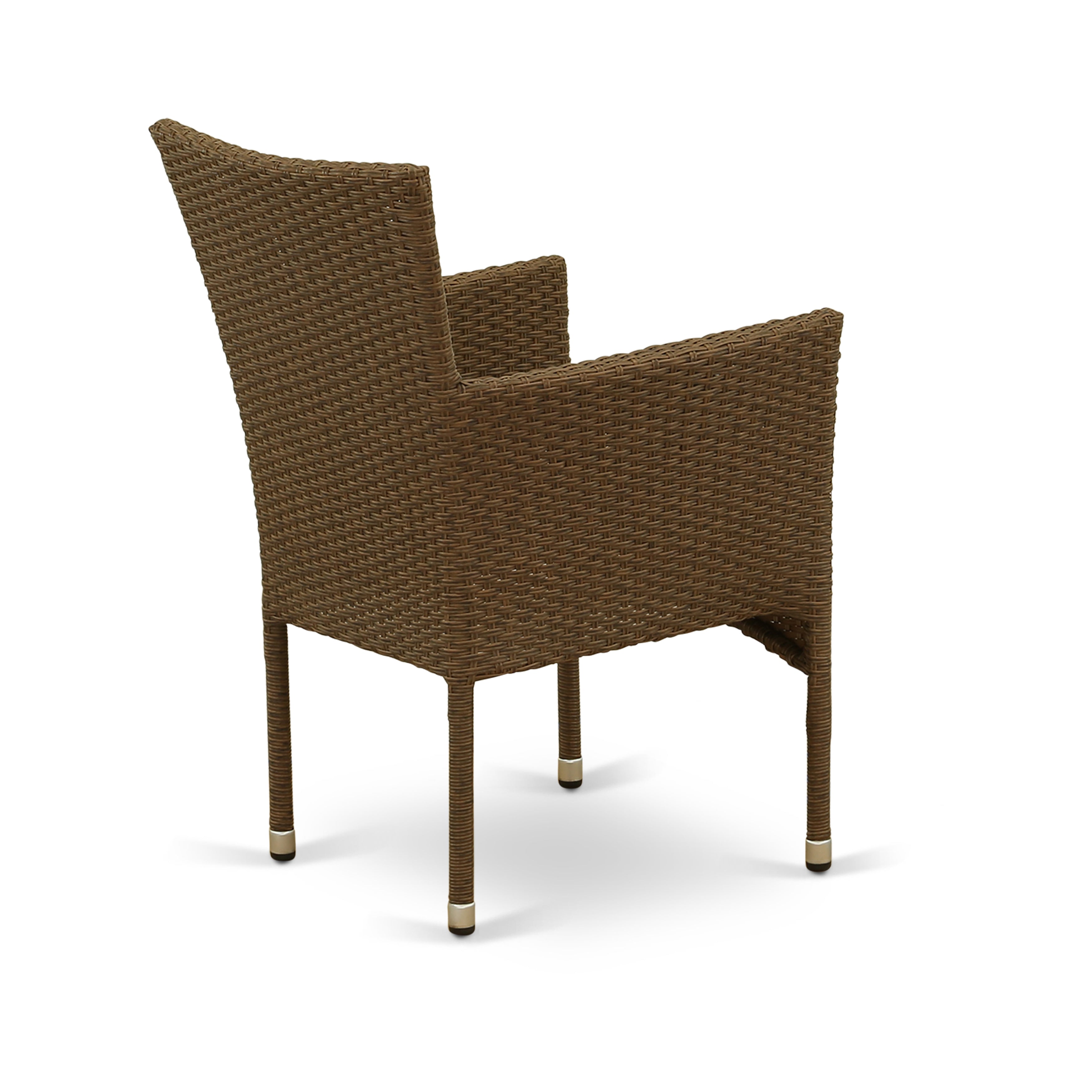 Los juegos de muebles de patio de mimbre para exterior East West Furniture OSBK7-02A de 7 piezas constan de una mesa de bistró rectangular con tapa de vidrio y 6 sillones de balcón con cojín.