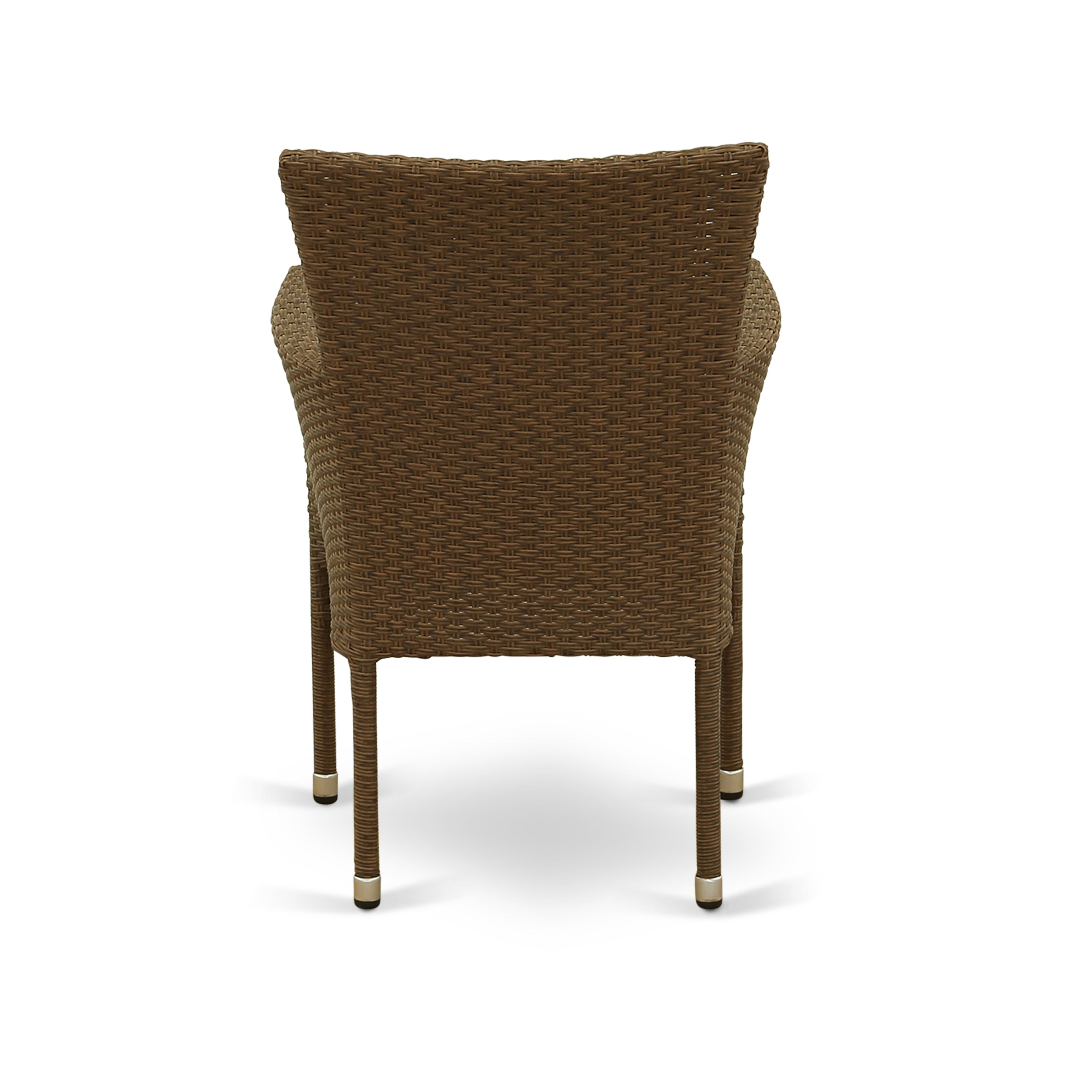 OSBK5-02A 5Pc Outdoor-Furniture Brown Wicker Dining Set Includes a Patio Table and 4 Balcony Backyard Armchair with Linen Fabric Cushion