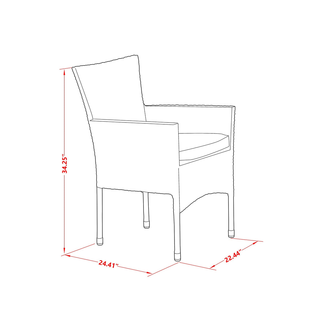 East West Furniture JUBK7-02A Juego de muebles de patio de 7 piezas Juego de exterior de mimbre compuesto por una mesa de comedor rectangular con tapa de vidrio y 6 sillones de balcón con cojín