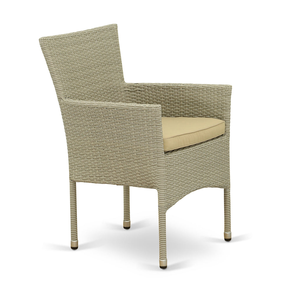 East West Furniture JUBK5-03A Juego de muebles de patio de mimbre para exterior de 5 piezas Incluye una mesa de comedor de bistró rectangular con tapa de vidrio y 4 sillones de balcón con cojín