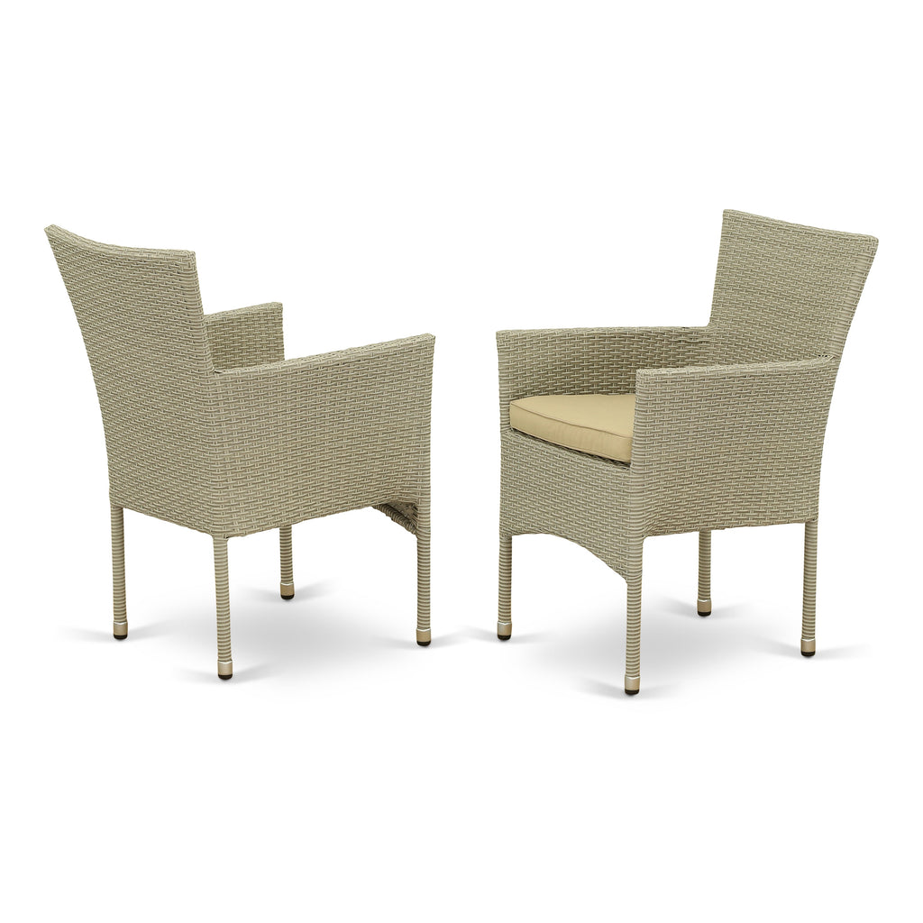 East West Furniture JUBK5-03A Juego de muebles de patio de mimbre para exterior de 5 piezas Incluye una mesa de comedor de bistró rectangular con tapa de vidrio y 4 sillones de balcón con cojín