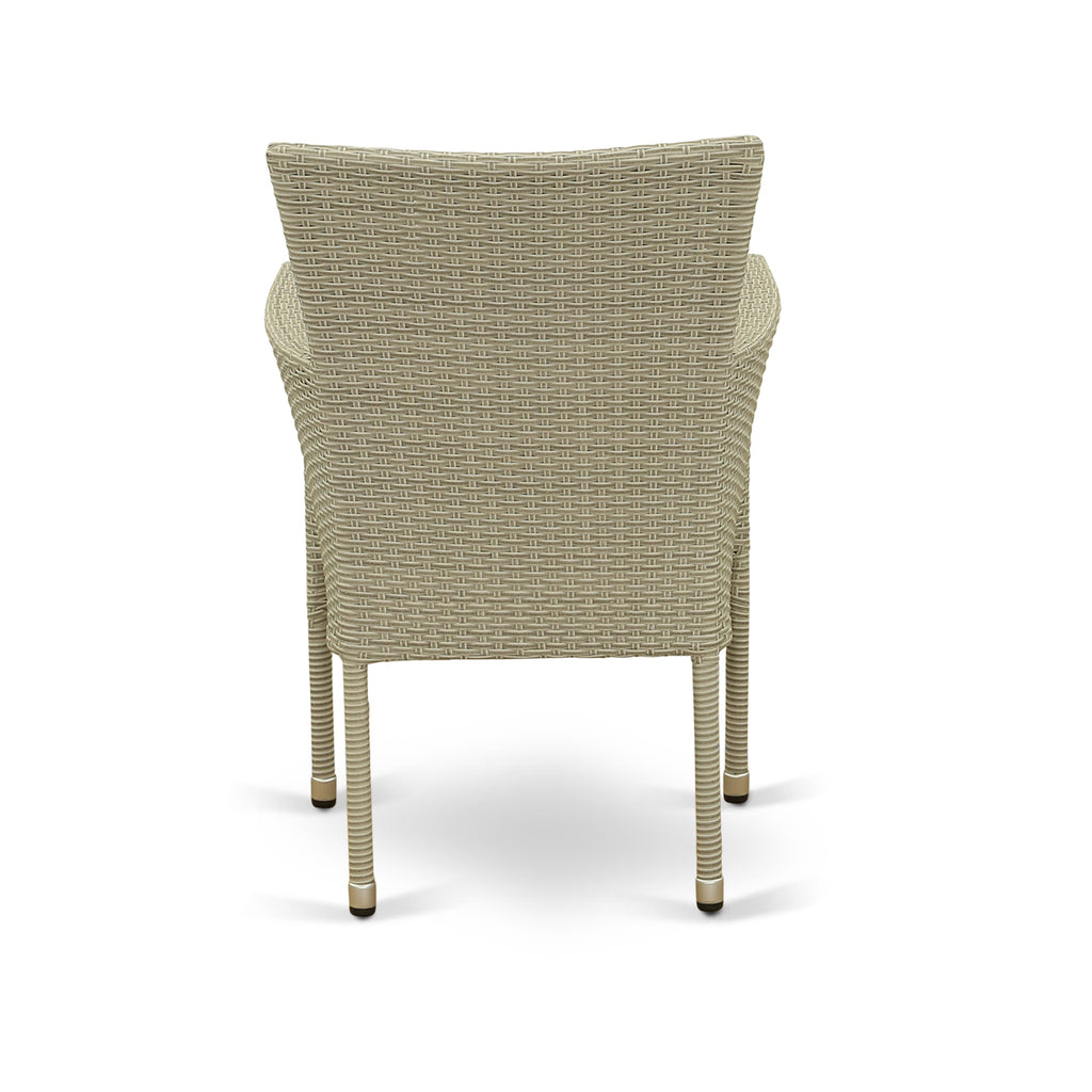 East West Furniture JUBK5-03A Juego de muebles de patio de mimbre para exterior de 5 piezas Incluye una mesa de comedor de bistró rectangular con tapa de vidrio y 4 sillones de balcón con cojín