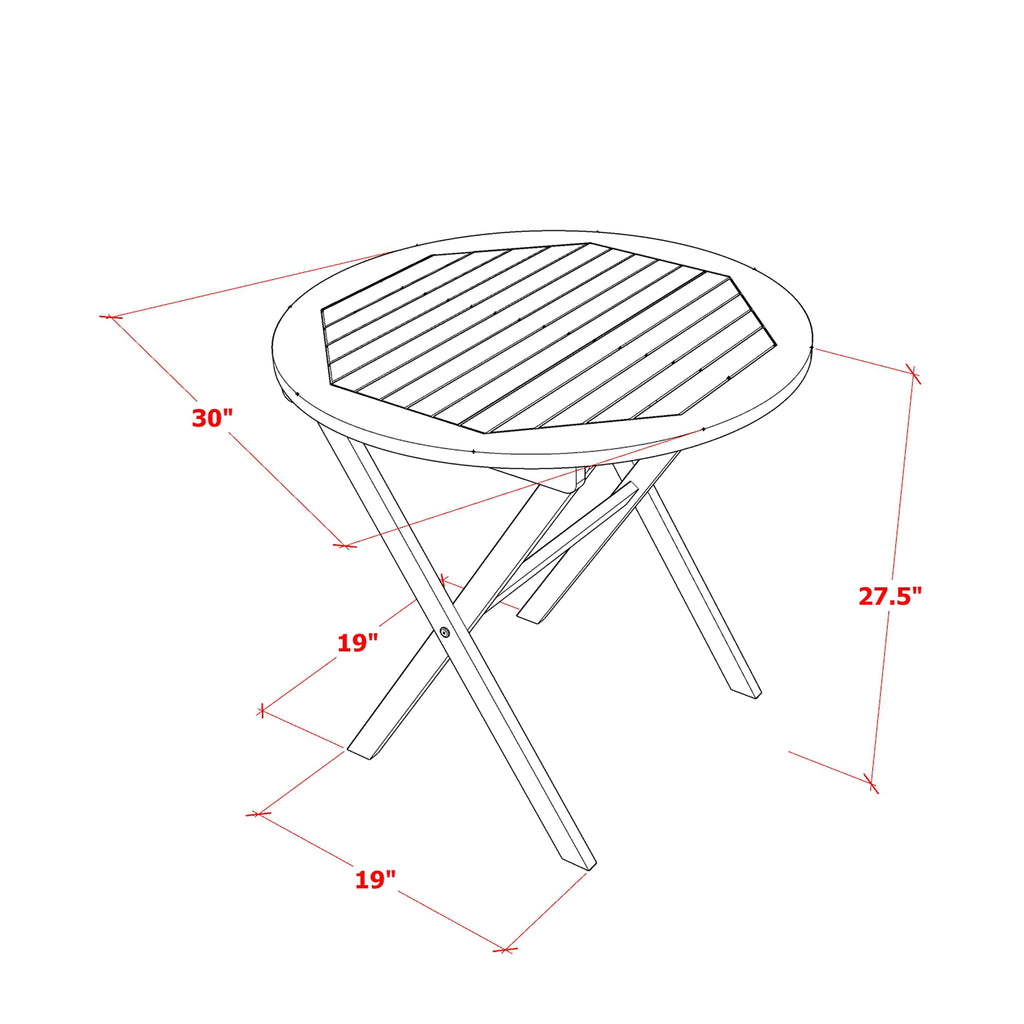 East West Furniture MNCM3CANA 3 Piece Folding Patio Bistro Sets Outdoor Set Contains a Round Acacia Wood Coffee Table and 2 Folding Arm Chairs, 30x30 Inch, Natural Oil