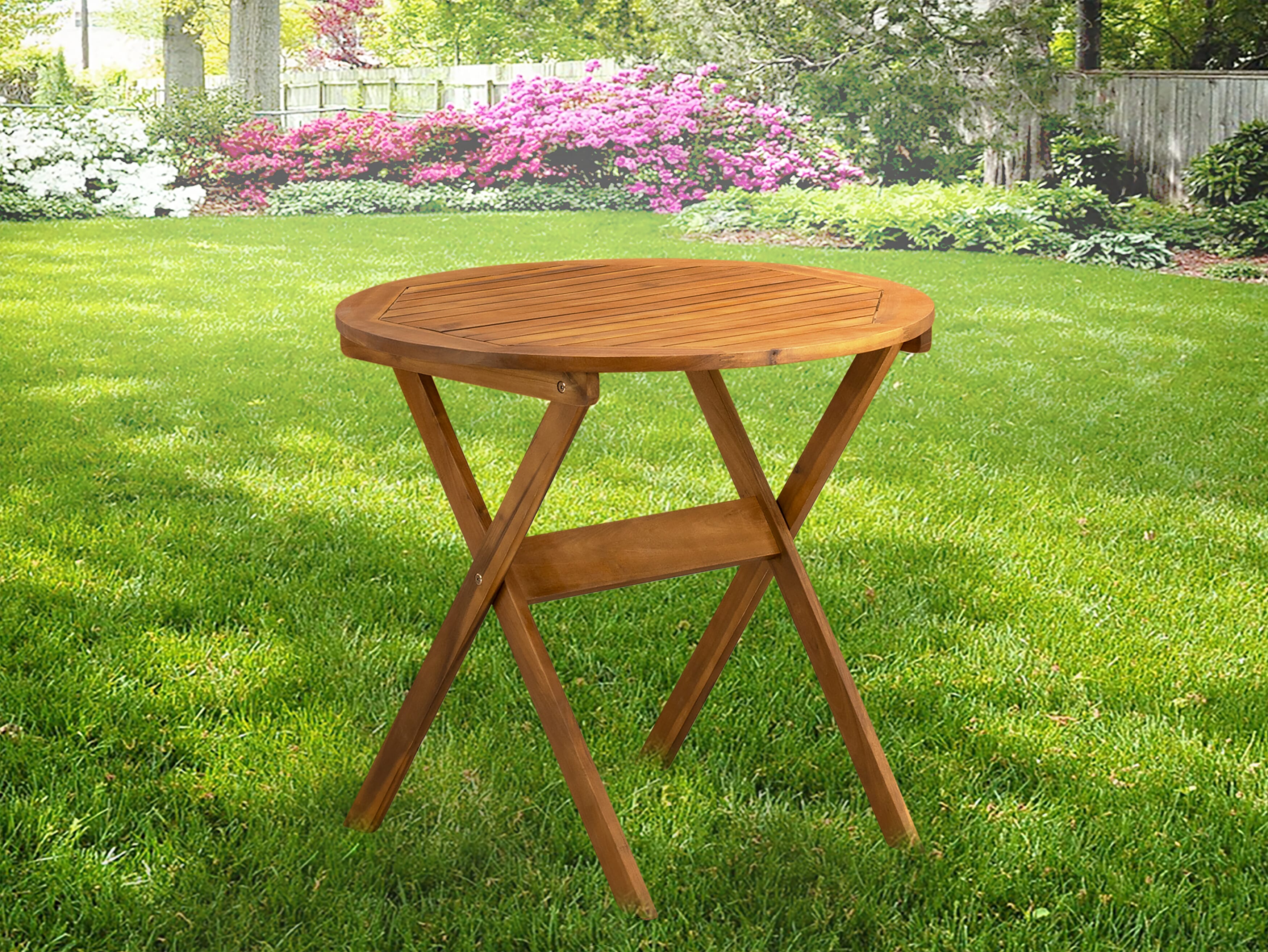 East West Furniture BMNTDNA Marion Round Table made of Acacia wood in Natural Oil finish
