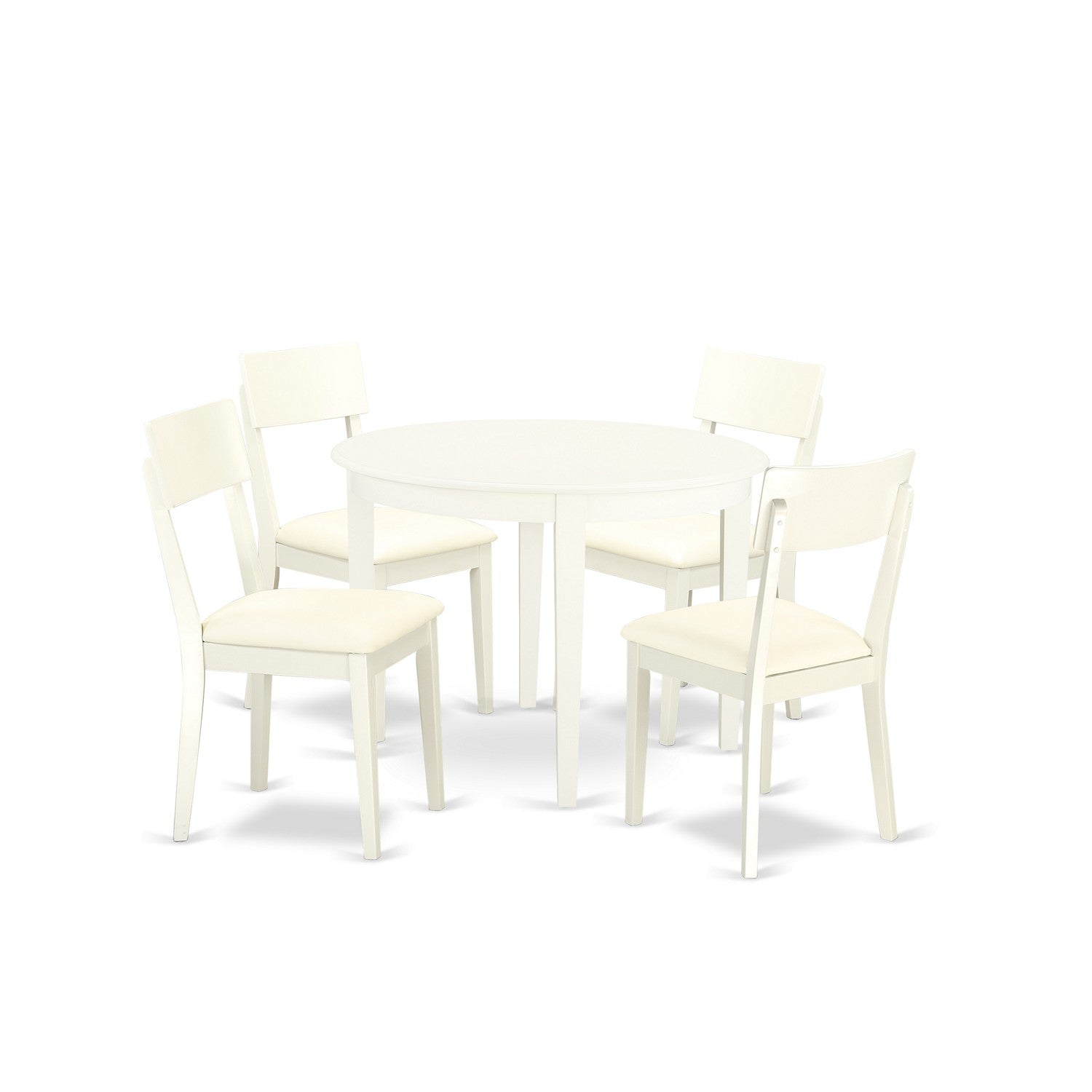 BOAD5-WHI-LC 5 Pc Kitchen table set with a Dining Table and 4 Faux Leather Seat Kitchen Chairs in Linen White