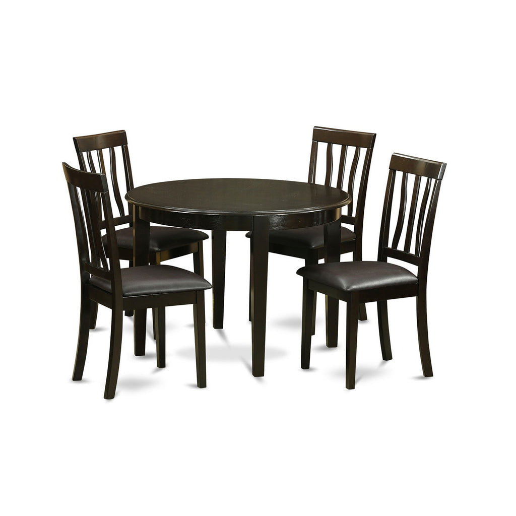 Juego de comedor de 5 piezas East West Furniture BOAN5-CAP-LC. Incluye una mesa de comedor redonda y 4 sillas de comedor de cocina de cuero sintético.