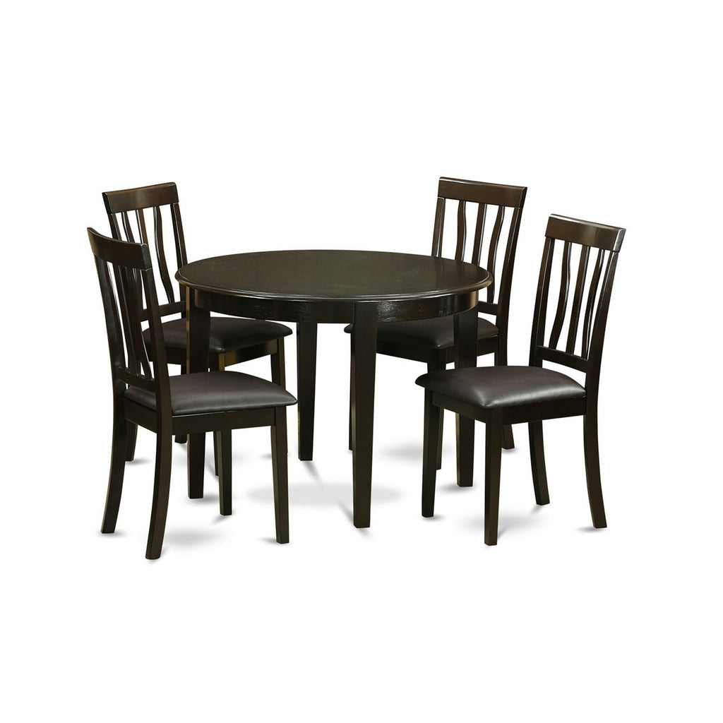 East West Furniture BOAN5-CAP-LC 5 Piece Dining Set Includes a Round Dinner Table and 4 Faux Leather Kitchen Dining Chairs, 42x42 Inch, Cappuccino