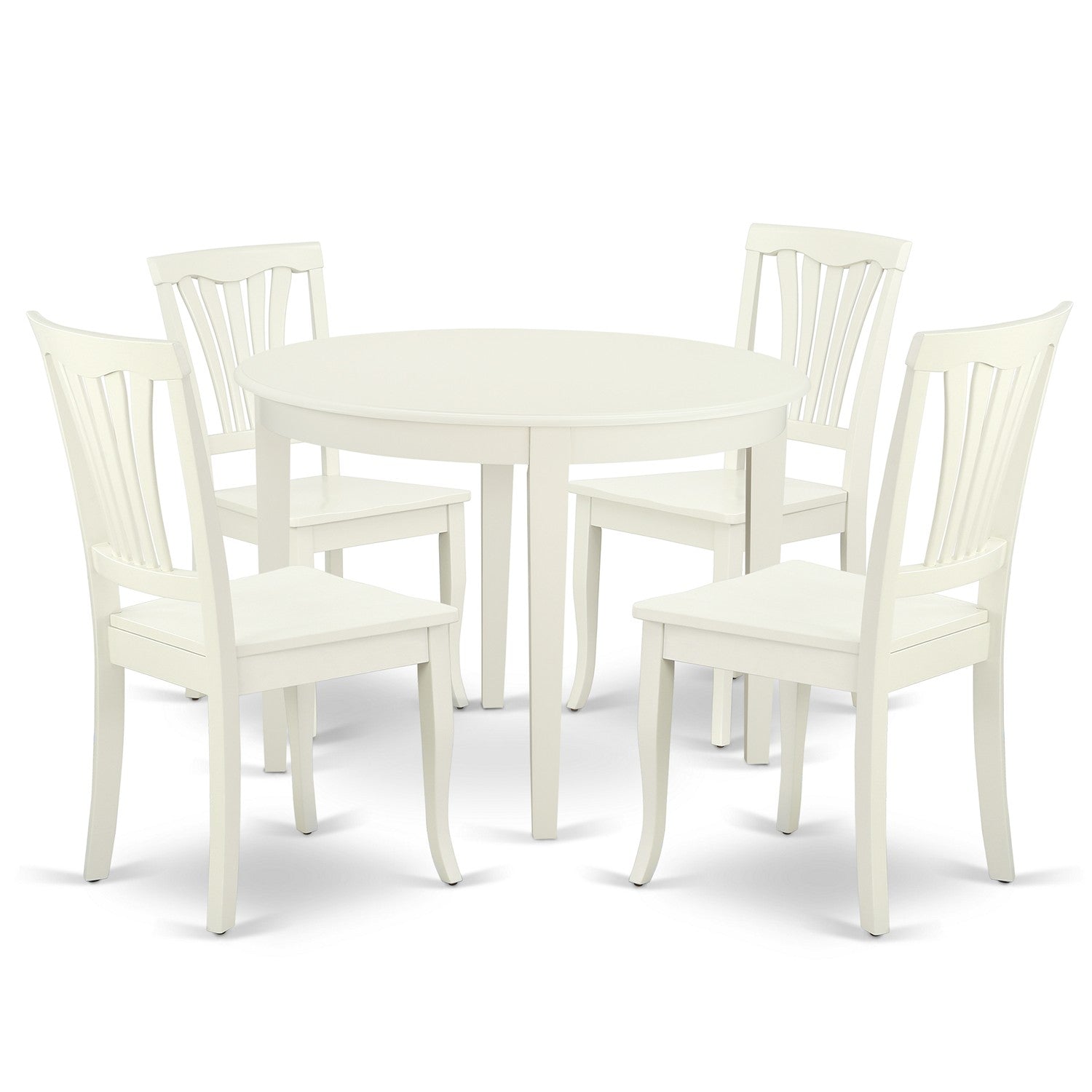 Juego de mesa de comedor de 5 piezas East West Furniture BOAV5-LWH-W Incluye una mesa de cocina redonda y 4 sillas de comedor