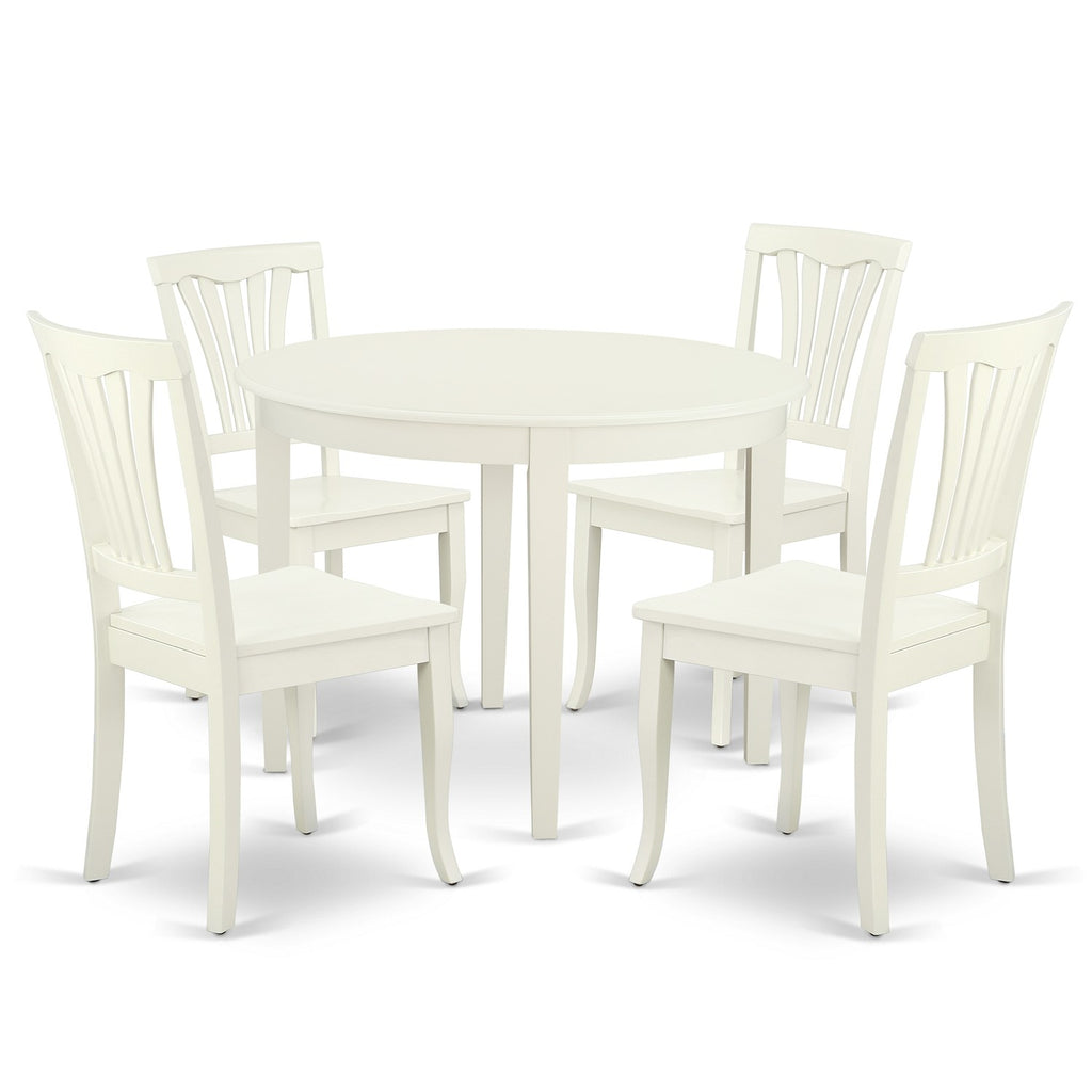 Juego de mesa de comedor de 5 piezas East West Furniture BOAV5-LWH-W Incluye una mesa de cocina redonda y 4 sillas de comedor