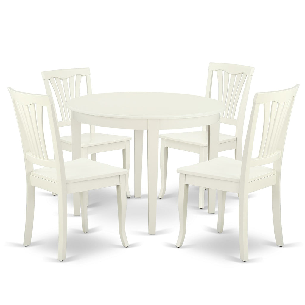 East West Furniture BOAV5-LWH-W 5 Piece Dining Room Table Set Includes a Round Kitchen Table and 4 Dining Chairs, 42x42 Inch, Linen White