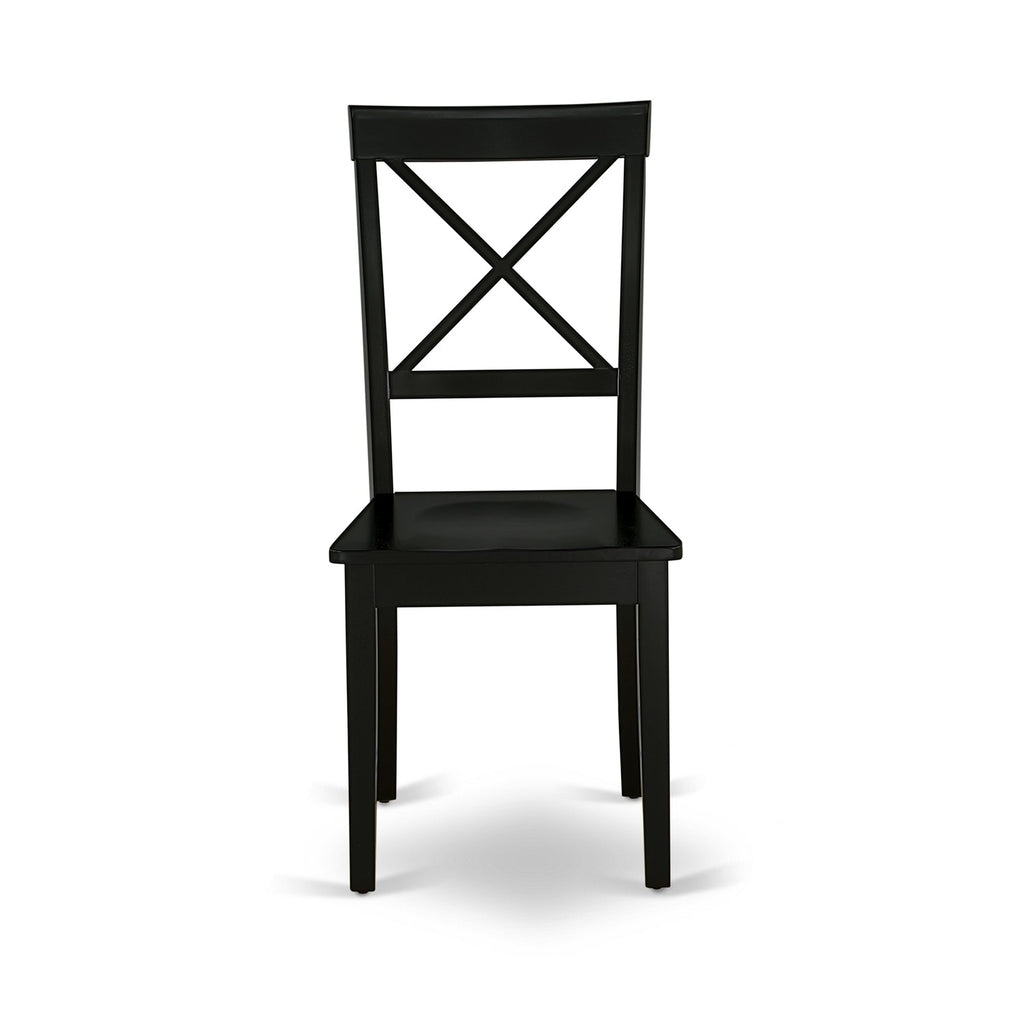 East West Furniture BOC-BLK-W Boston Dining Room Chairs - Cross Back Solid Wood Seat Chairs, Set of 2, Black