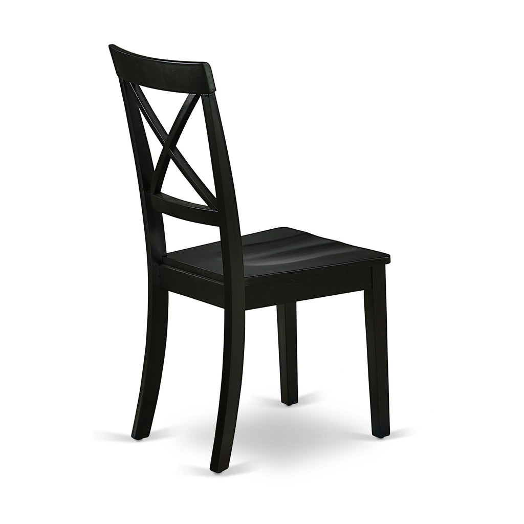 East West Furniture BOC-BLK-W Boston Dining Room Chairs - Cross Back Solid Wood Seat Chairs, Set of 2, Black