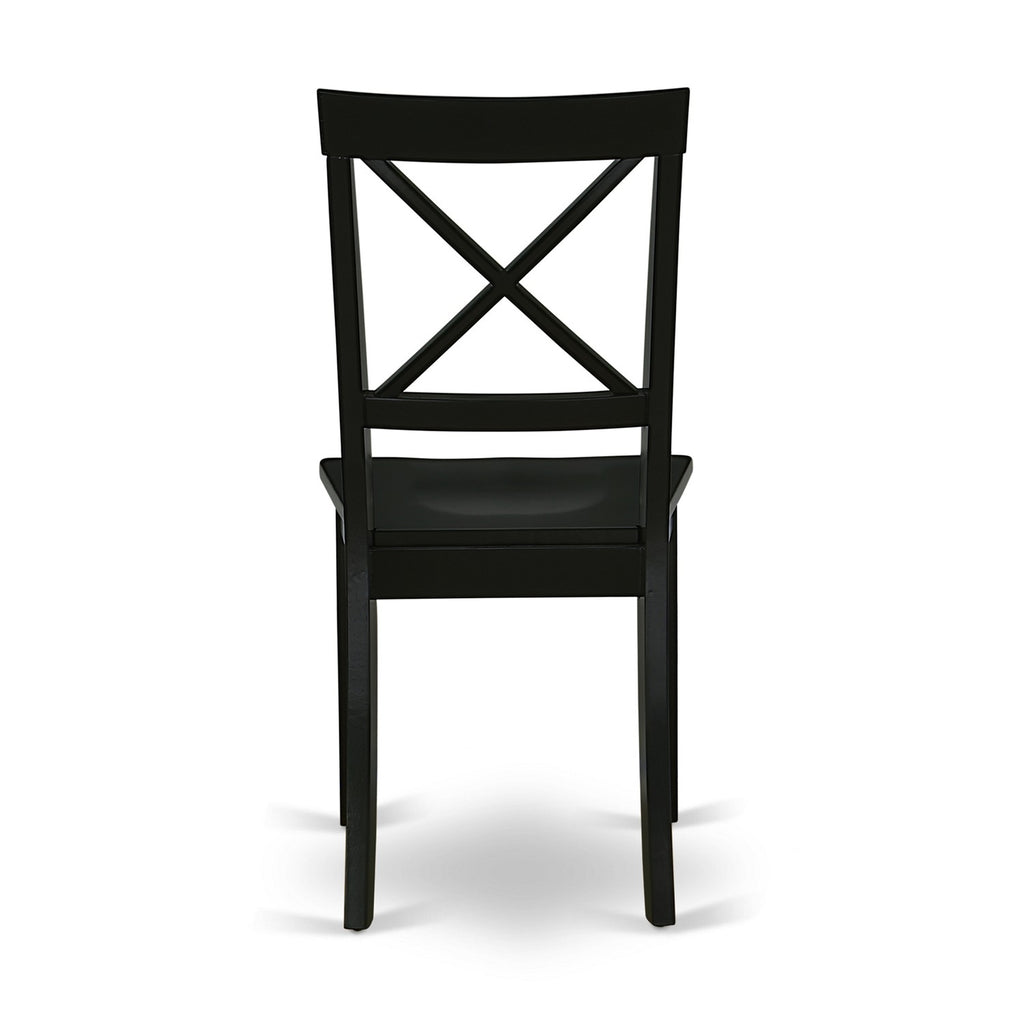East West Furniture BOC-BLK-W Boston Dining Room Chairs - Cross Back Solid Wood Seat Chairs