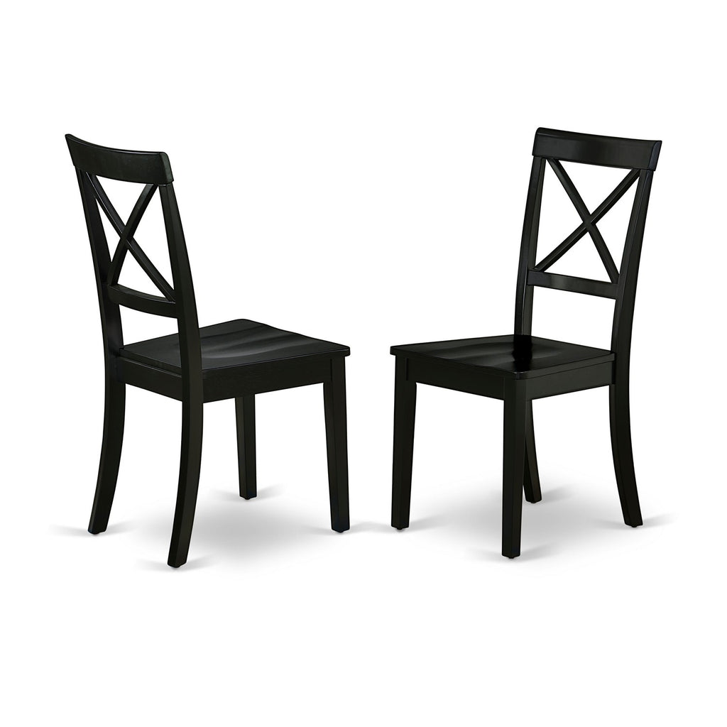 East West Furniture BOC-BLK-W Boston Dining Room Chairs - Cross Back Solid Wood Seat Chairs, Set of 2, Black