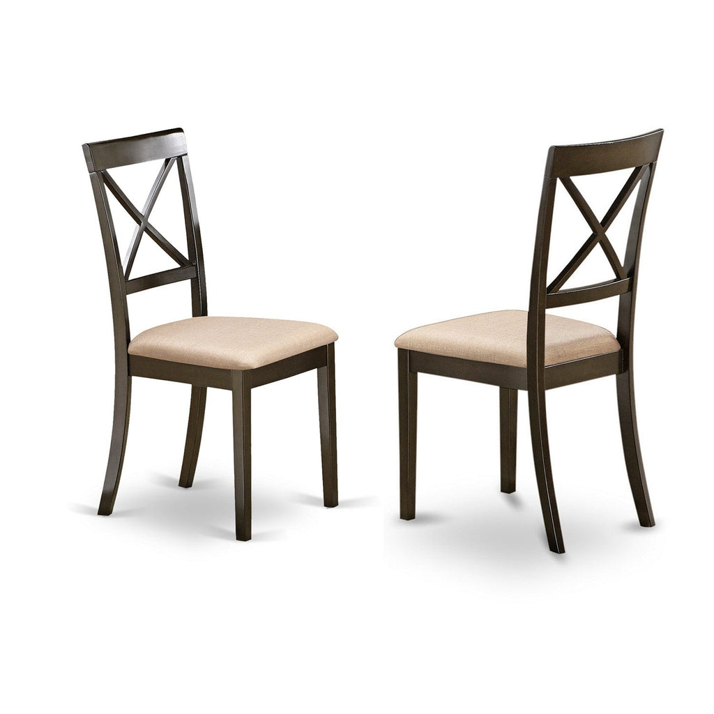 Juego de mesa de comedor moderna de 7 piezas CABO7S-CAP-C de East West Furniture. Consta de una mesa rectangular de madera y 6 sillas de comedor de tela de lino.