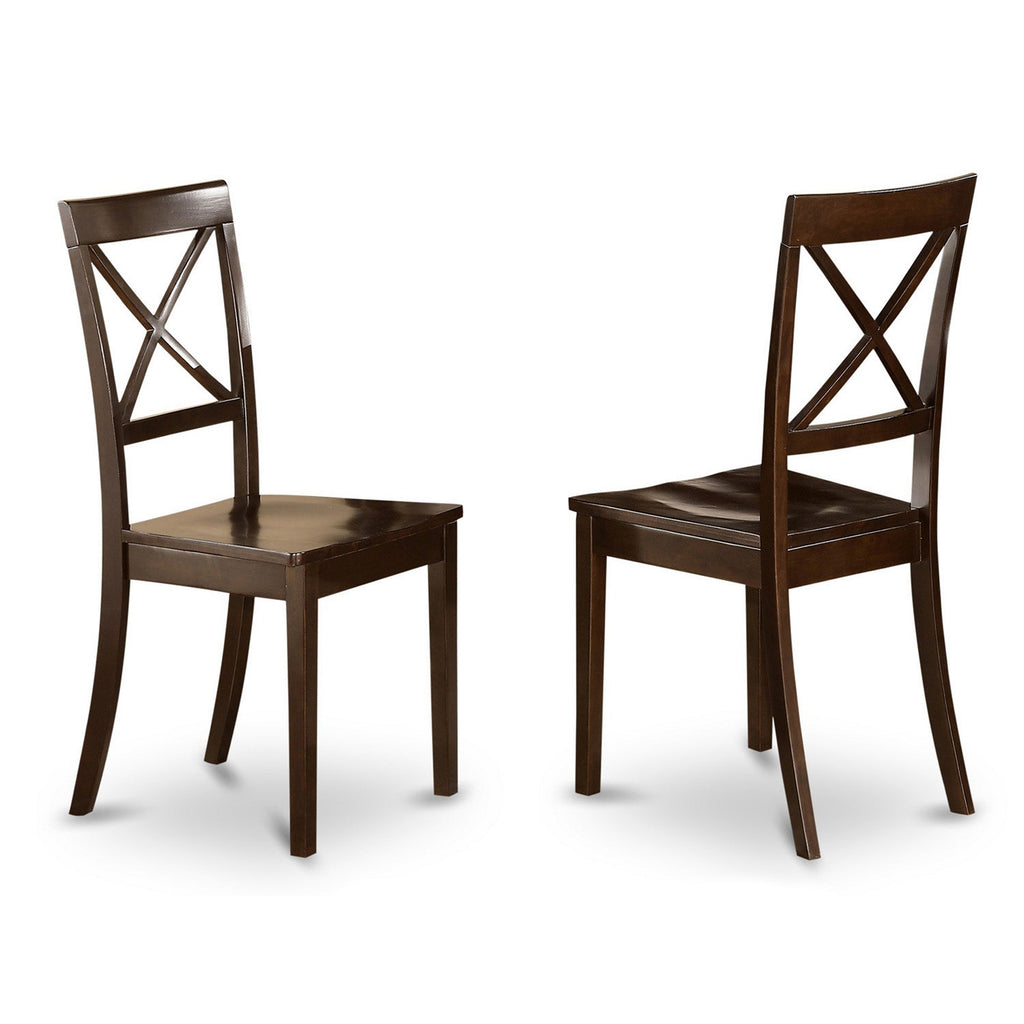 East West Furniture BOC-CAP-W Boston Dining Room Chairs - Cross Back Solid Wood Seat Chairs, Set of 2, Cappuccino