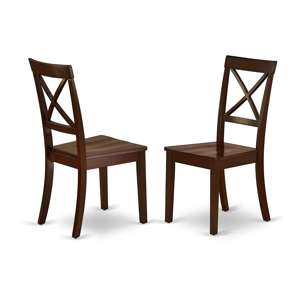 East West Furniture HLBO3-MAH-W 3 Piece Dining Room Furniture Set Contains a Round Kitchen Table with Pedestal and 2 Dining Chairs, 42x42 Inch, Mahogany