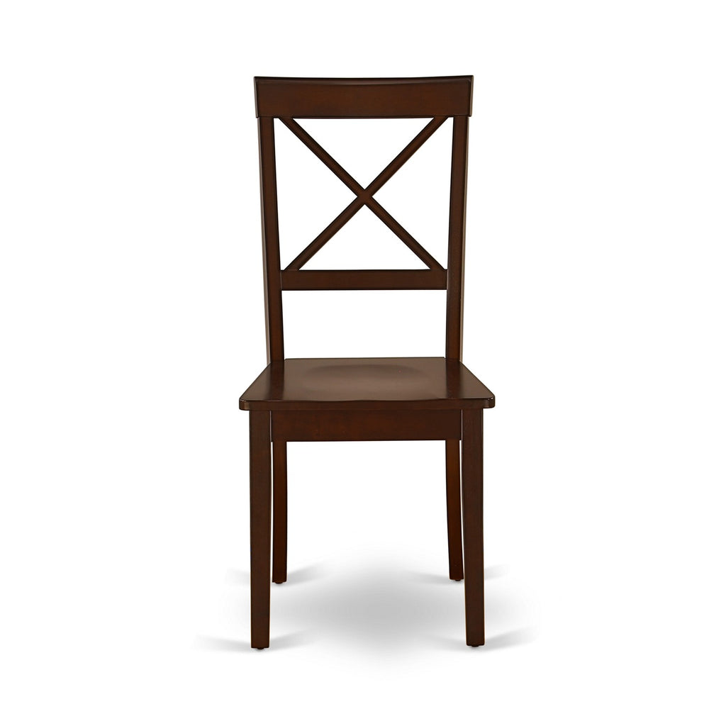 East West Furniture BOC-MAH-W Boston Dining Chairs - Cross Back Wood Seat Kitchen Chairs, Set of 2, Mahogany