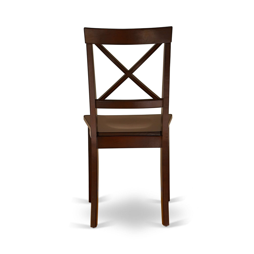 East West Furniture BOC-MAH-W Boston Dining Chairs - Cross Back Wood Seat Kitchen Chairs