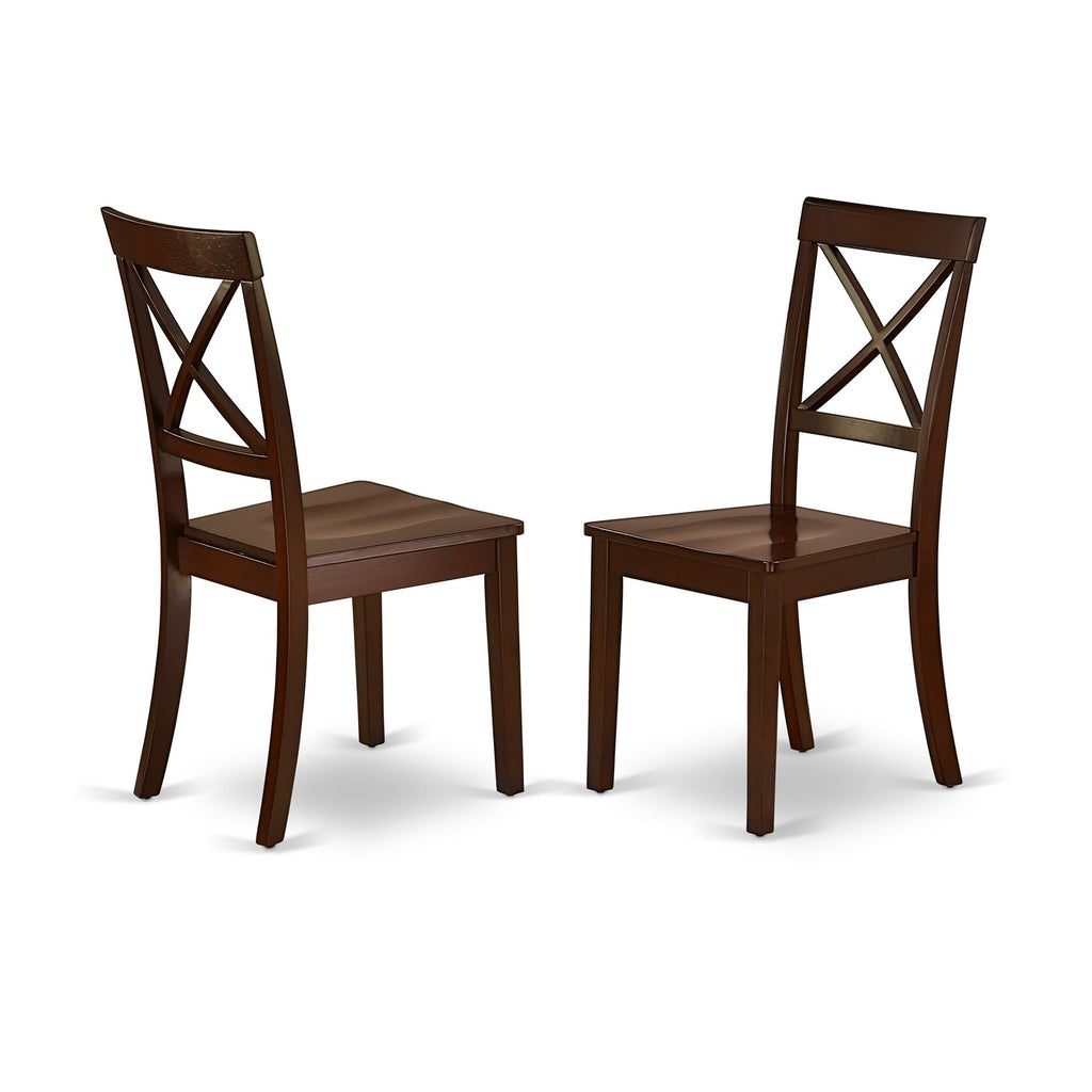 East West Furniture BOC-MAH-W Boston Dining Chairs - Cross Back Wood Seat Kitchen Chairs, Set of 2, Mahogany