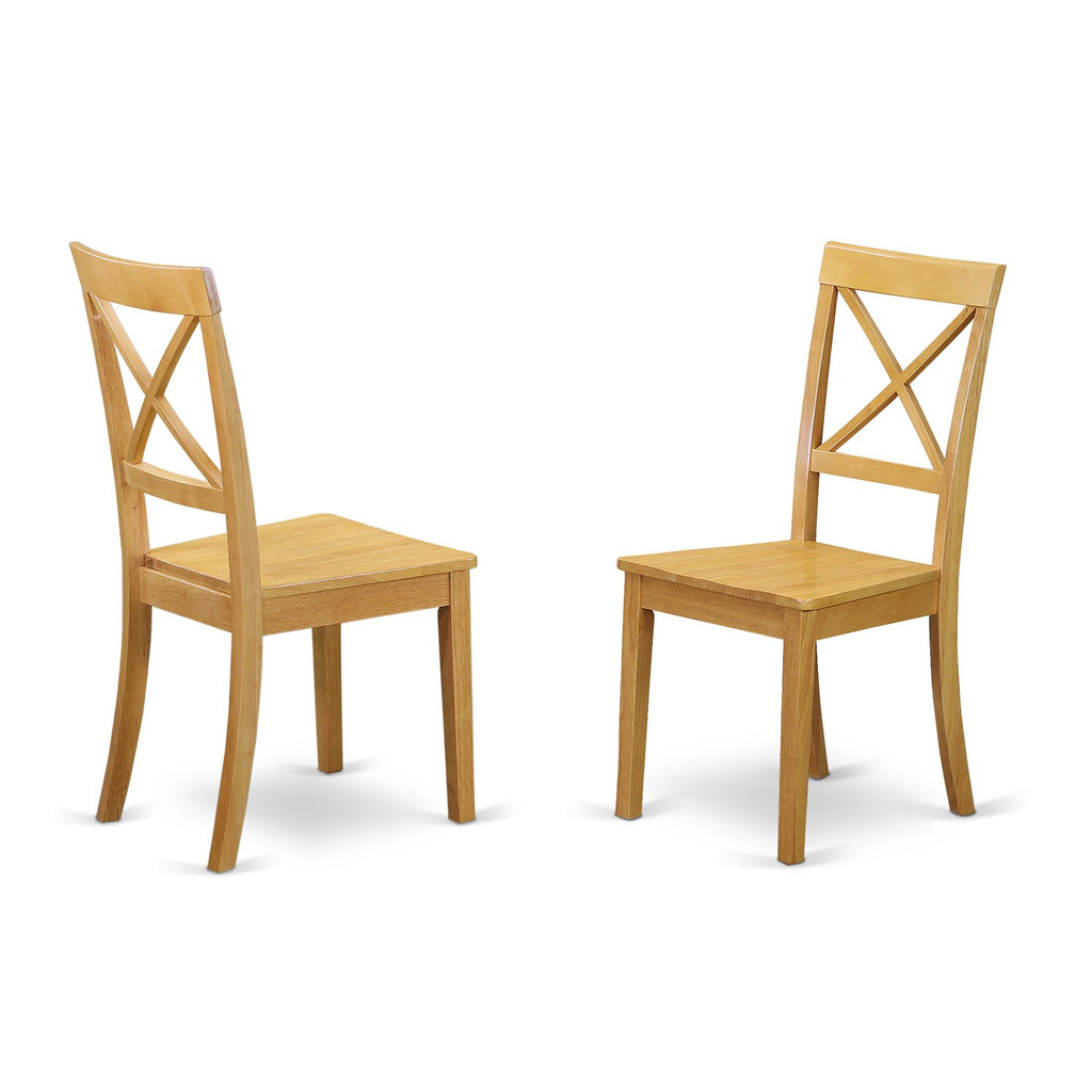 East West Furniture ANBO3-OAK-W 3 Piece Modern Dining Table Set Contains a Round Kitchen Table with Pedestal and 2 Kitchen Dining Chairs