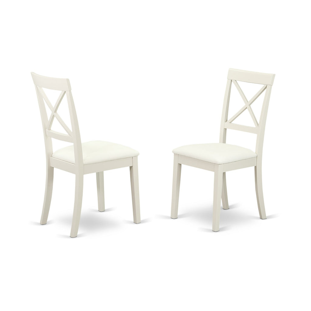 Juego de mesa de comedor moderna de 3 piezas East West Furniture ANBO3-LWH-LC que incluye una mesa de cocina redonda con pedestal y 2 sillas de comedor de cocina de cuero sintético.